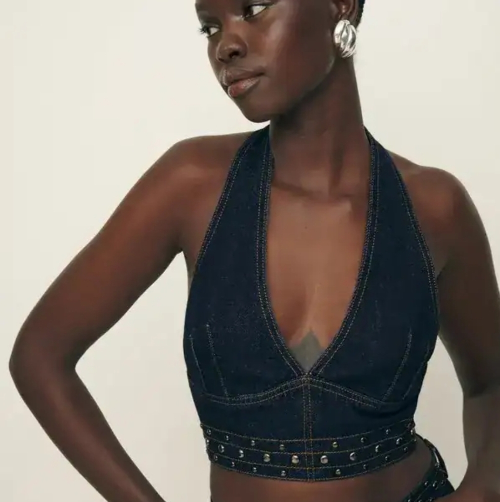 NWT Reformation Halter Demim Top